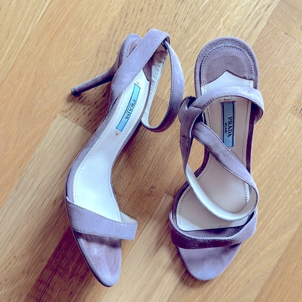 PRADA BLUSH SUEDE HEEL SANDAL